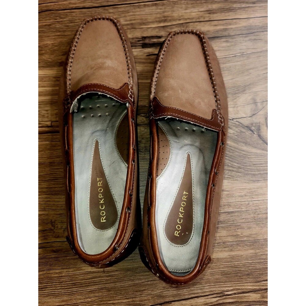 Women's Rockport Tan And Brown Leather Loafers Size 8.5